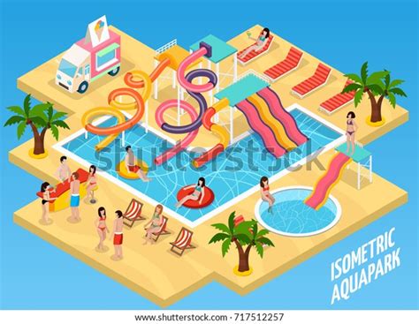 Colored Water Park Aquapark Isometric Composition Stock Vector Royalty