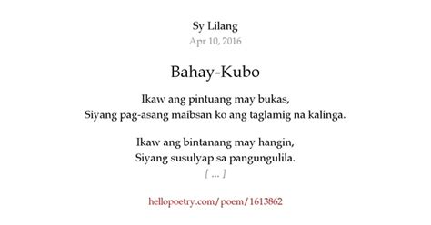 Bahay Kubo By Sy Lilang Hello Poetry