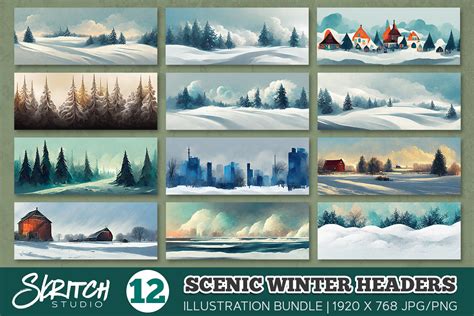 Scenic Winter Header 12 Illustrations Graphic By Skritchstudio