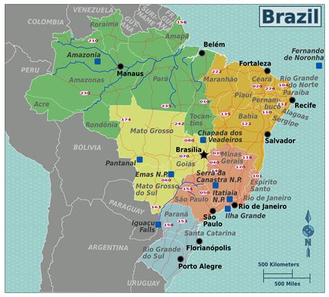 Large regions map of Brazil | Brazil | South America | Mapsland | Maps ...