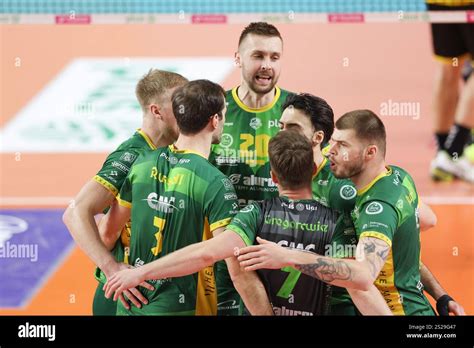 Players Of Aluron CMC Warta Zawiercie Celebrate After Winning A Point