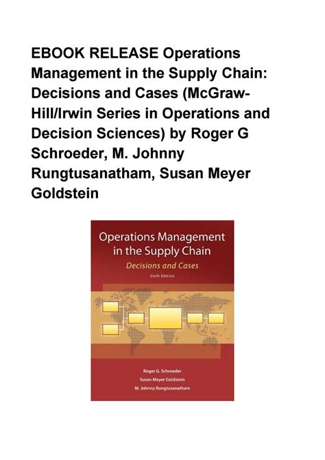 EBOOK PDF Operations Management In The Supply Chain Decisions And