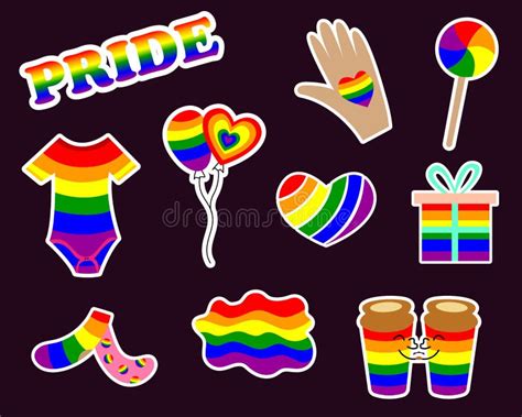 Lgbt Stickers With Gender Signs Rainbow Colored Clothes Food Pride Month Concept Gay