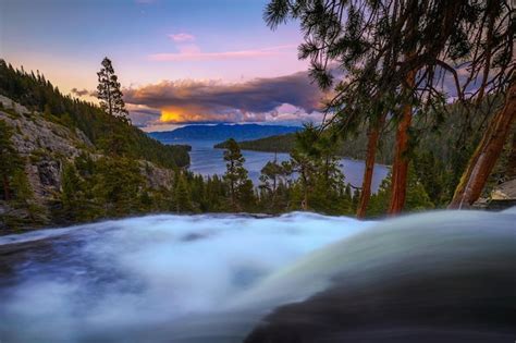 Premium Photo Sunset Above Lower Eagle Falls And Emerald Bay Lake