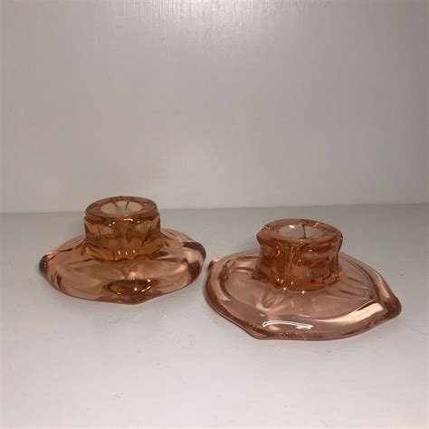 Vintage Pink Depression Glass Candlestick Candle Holders Pair 3888560984