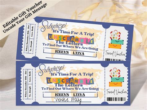 Editable Travel Voucher Template Printable Surprise Trip - Etsy ...