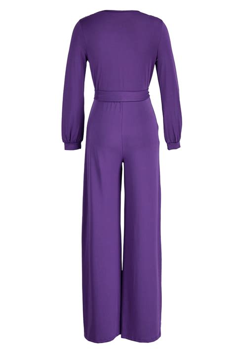 Wholesale Purple Fashion Casual Solid Frenulum V Neck Regular Jumpsuits K32563 3 Online