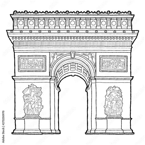 Arc De Triomphe Paris Vector Illustration Hand Drawn Landmark Cartoon