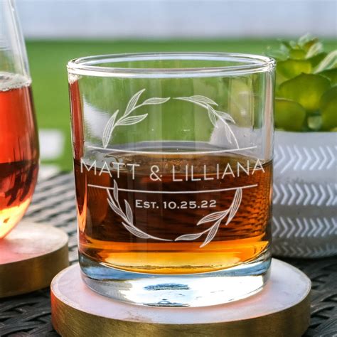 Personalized Whiskey Glass Relationship Lowball Glasses W Vine Border