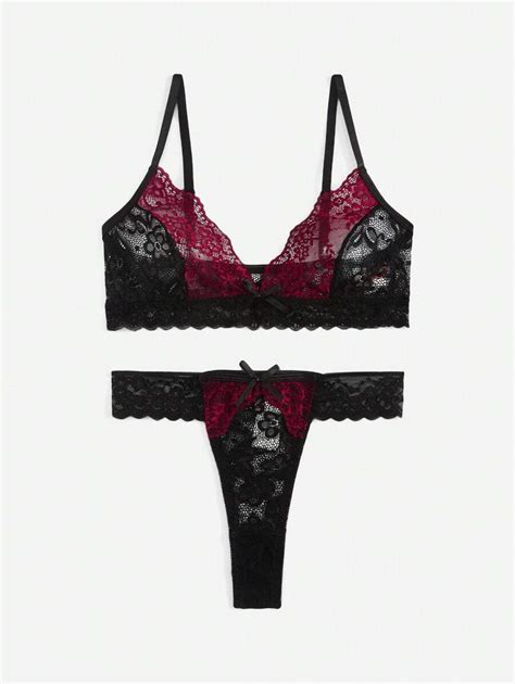 Romwe Goth Floral Lace Lingerie Set Shein Usa