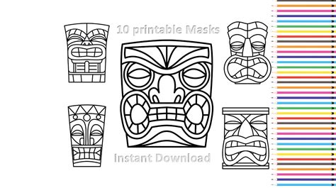 Hawaiian Tiki Masks Coloring Pages