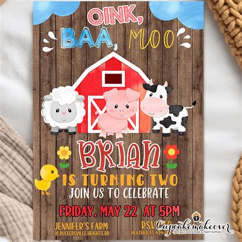 Farm Birthday Invitation Farm Animals Invite Farm Birthday Party