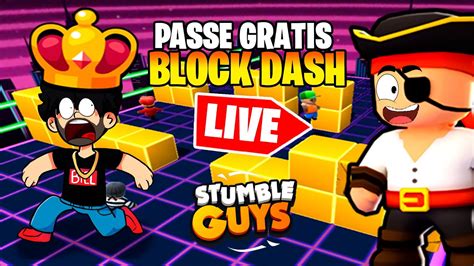 PASSE GRATIS AO VIVO STUMBLE GUYS LIVE ZERANDO BLOCK DASH Jogando