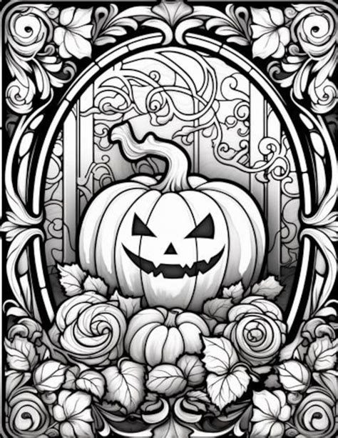 5 Printable Stained Glass Halloween Pumpkin Adult Coloring Pages Etsy