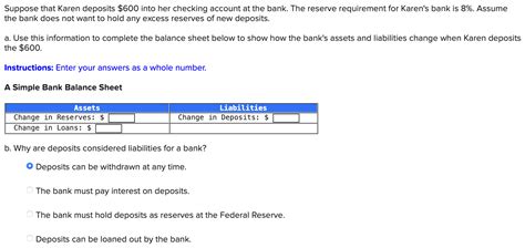 Solved Suppose That Karen Deposits 600 Into Her Checking Chegg