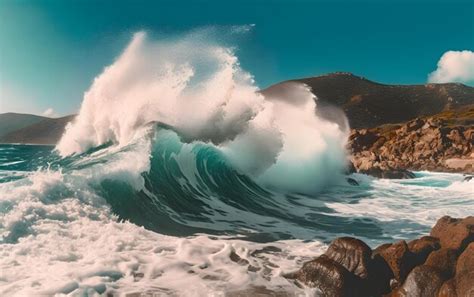 Premium Ai Image A Wave Crashing Into A Rocky Beach