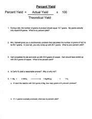 Copy Of Percent Yield Practice Pdf Percent Yield Percent Yield