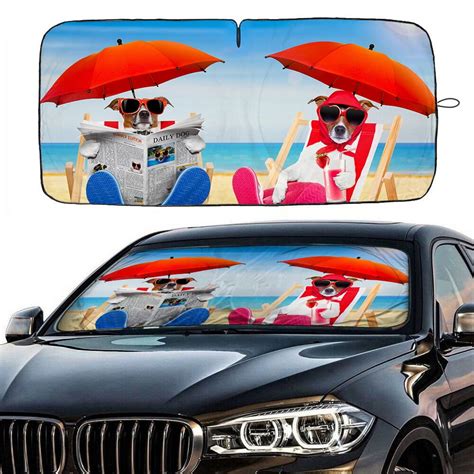 Iclover Jumbo Auto Sunshade Vacation Dog Pattern Heat Block Uv Rays