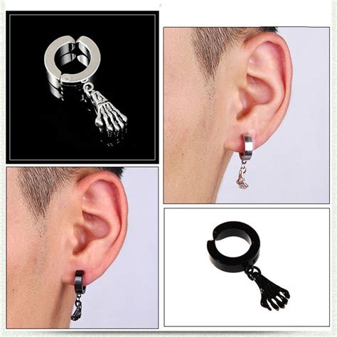 16 Styles Titanium Clip On Mens Earrings Hoop Earrings Studs Fashion