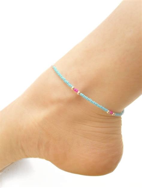 Pink And Blue Seed Bead Anklet Boho Beaded Anklet Beach Jewelry