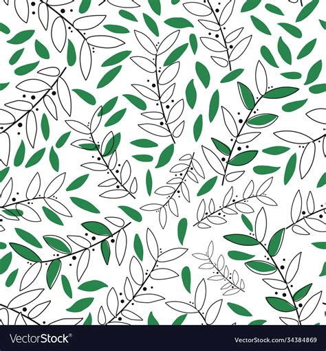 White with black leaf outlines and green leaves Vector Image