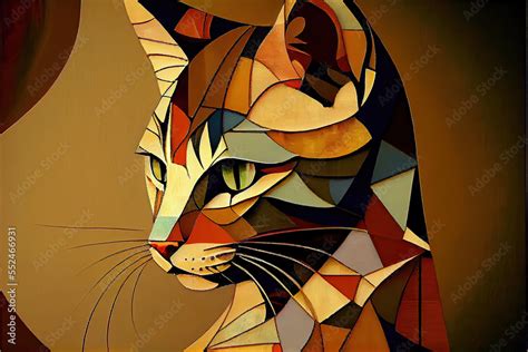 cat abstract art, picasso cat, kitty posing for portrait painting ...