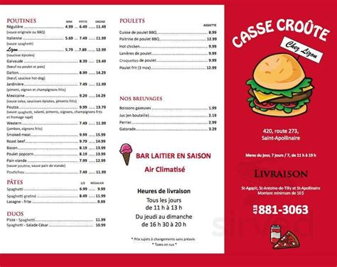 Casse Croute Chez Lizon Menu In Saint Apollinaire Quebec