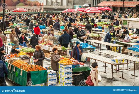 Customers And Sellers At Dolac Market In Zagreb Croatia Editorial