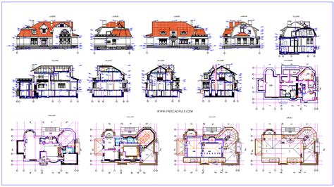 Villa Plans Elevations and Sections DWG