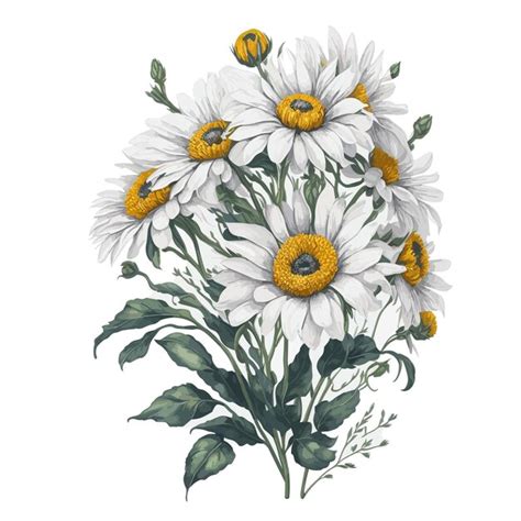 Vector Aquarela Pintada Senhora Margarida Clipart Buqu Floral Vetor