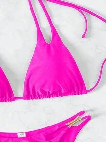 SHEIN Swim Solid Color Metal Decoration Bikini Set Summer Beach SHEIN USA