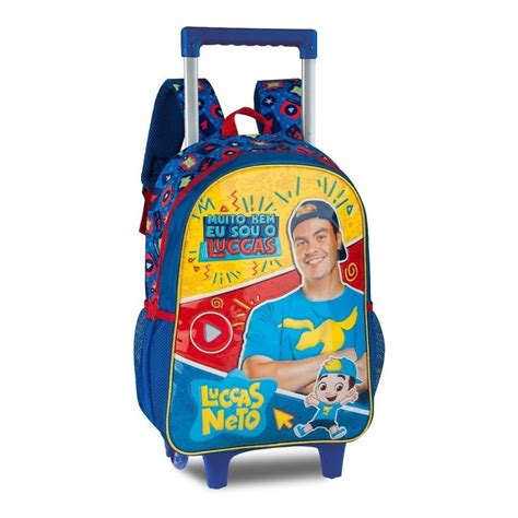 Mochila Lucas Neto Oficial Azul Carrinho Escolar No Shoptime