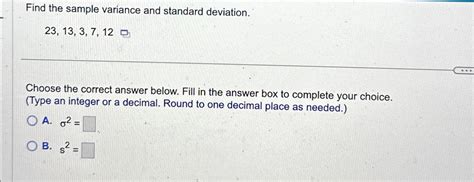 Solved Find The Sample Variance And Standard Chegg