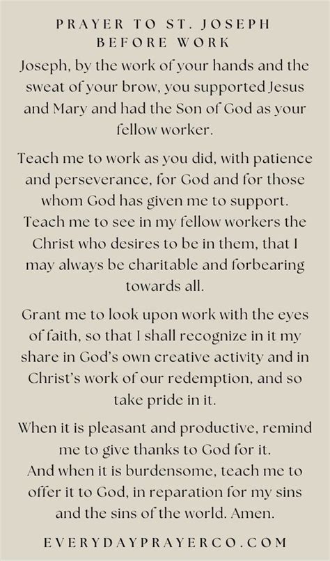 A Prayer To Saint Joseph A Catholic Prayer Before Work