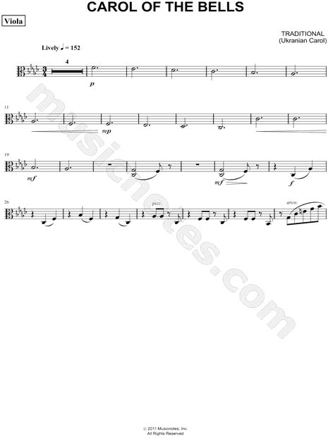 Ukrainian Carol Carol Of The Bells Viola String Quartet Sheet