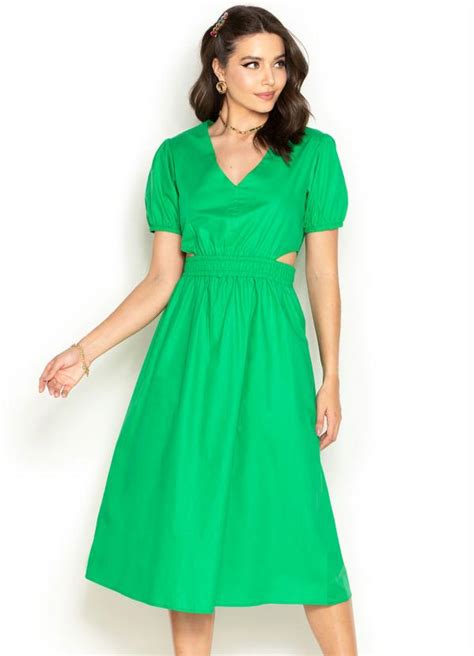 Vestido Midi De Tricoline Verde Hering