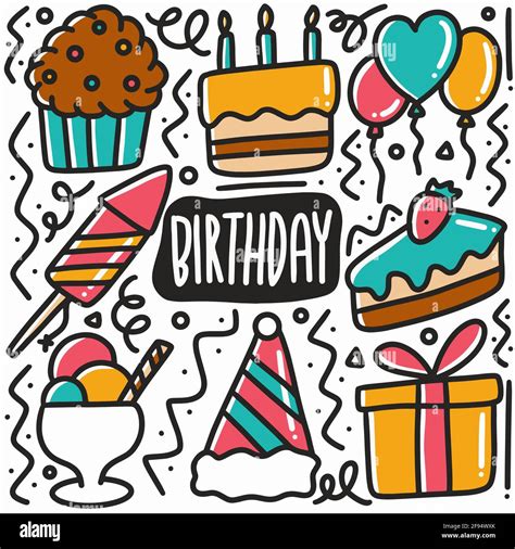 Hand Drawn Birthday Party Doodle Set Stock Vector Image Art Alamy