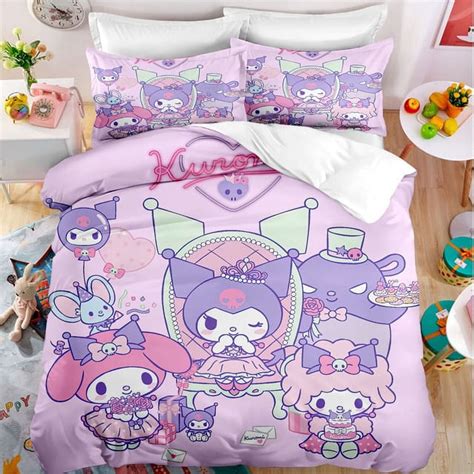 Cartoon Anime Sanrio Bedding Set Cute Kuromi Melody Quilt Cover