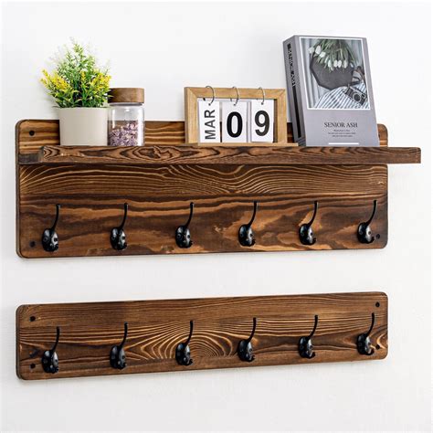 Rustic Wooden Wall Mounted Coat Rack With Shelf Entryway Storage