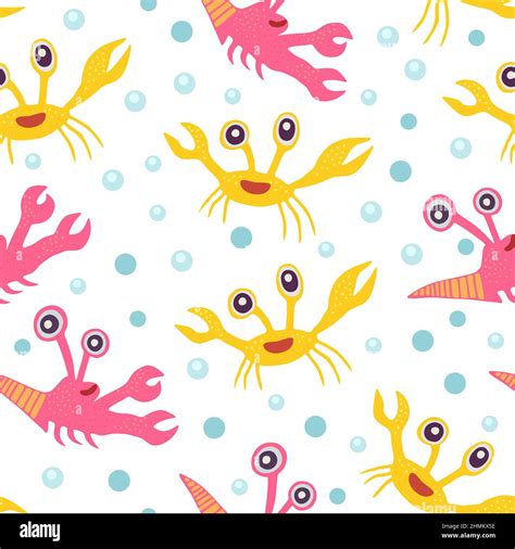 Cute Seamless Pattern With Crabscartoon Doodle Print With Happy Sea