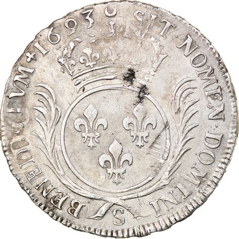 Coin France Louis Xiv Ecu Aux Palmes Reims Silver