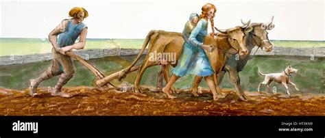 Ploughing iron age c1990 2010 artist hi-res stock photography and images - Alamy