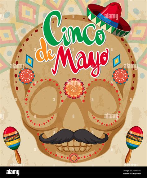 Cinco De Mayo Card Template With Human Skull Stock Vector Image And Art