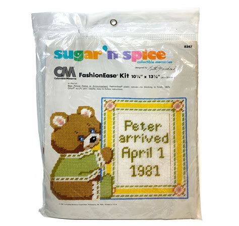 Vtg Columbia Minerva Plastic Canvas Kit Bear Picture Announcement