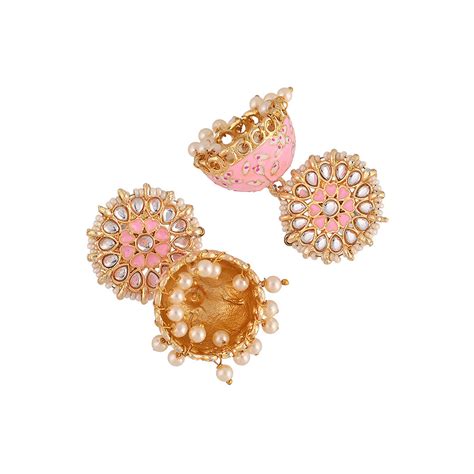 VIRAASI Pink Ethnic Handcrafted Meenakari Jhumka Earrings For Women And