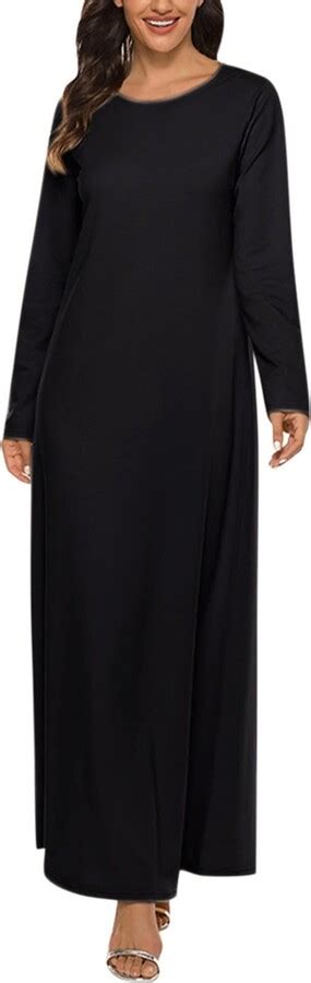 VESNIBA Women S Muslim Shirt Dress Round Neck Long Sleeve Maxi Dress