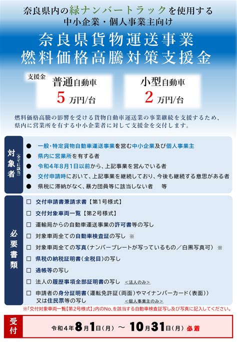 運送業事業者の方へ 奈良県貨物運送事業燃料価格高騰対策支援金のご案内 王寺町商工会