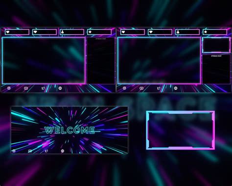 Neon Space Stars Animated Stream Overlay Package Screens Alerts Webcam Stinger Transition