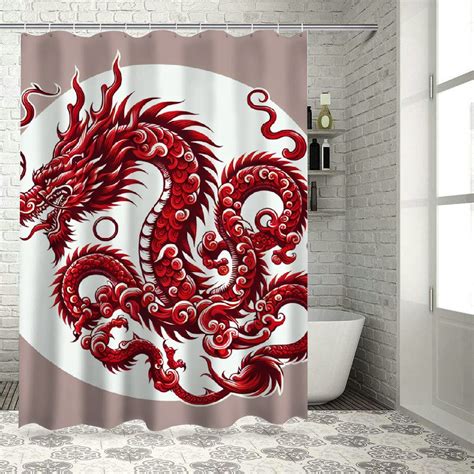 Lzatpd Dragon Shower Curtain Japanese Dragon Tatsu Folk Noble Theme