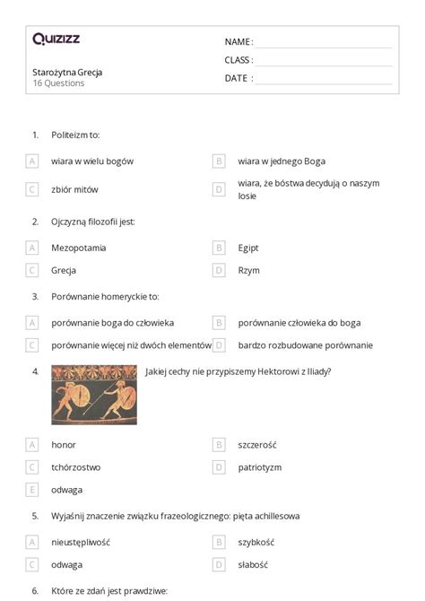 Ponad Historia Staro Ytna Arkuszy Roboczych Dla Klasa W Quizizz